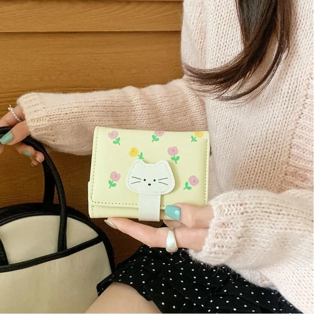 Portable Tulip Women Wallet Multi-Color Tri-Fold Coin Purse Student Multi-slot PU Leather Card Holder Girls Short Wallet
