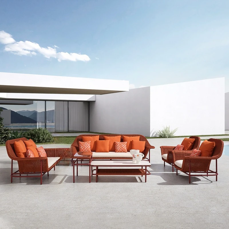 Outdoor leisure rattan sofa courtyard hotel balcony villa open-air leisure rattan chair coffee table sofa combination