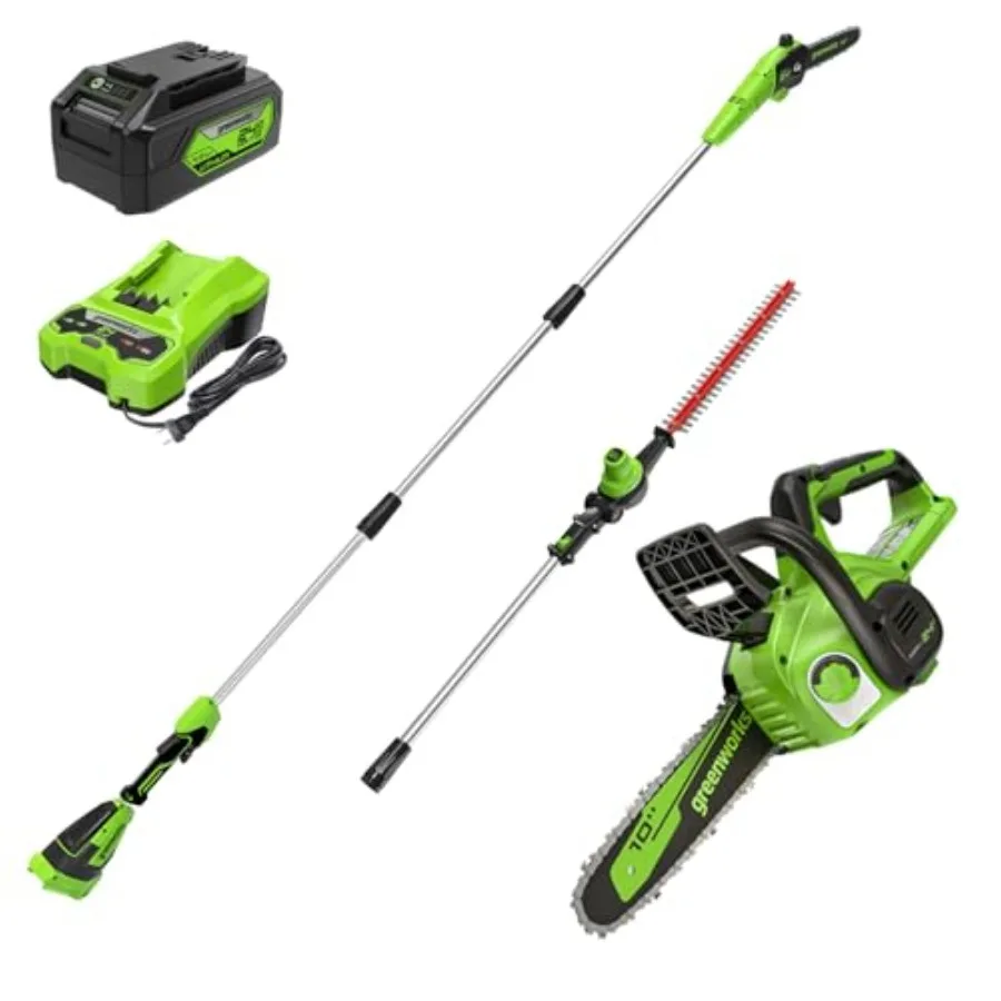 

24V Chainsaw,24V Polesaw,20" Pole Hedge Trimmer Combo Kit(1)4AH Battery, (1) 4A Charger