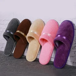 All-inclusive Solid Color Slippers Coral Fleece Hotel Slippers Warm Soft Non-slip Disposable Slippers Zapatos Para Mujeres