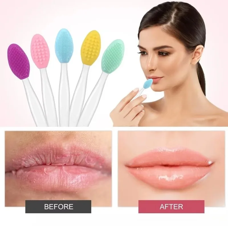 1/4PCS Silicone Facial Cleansing Brush Lip Scrub Brush Scrubber Exfoliator for Smooth Soft Bright Lips Double-Sided for Women