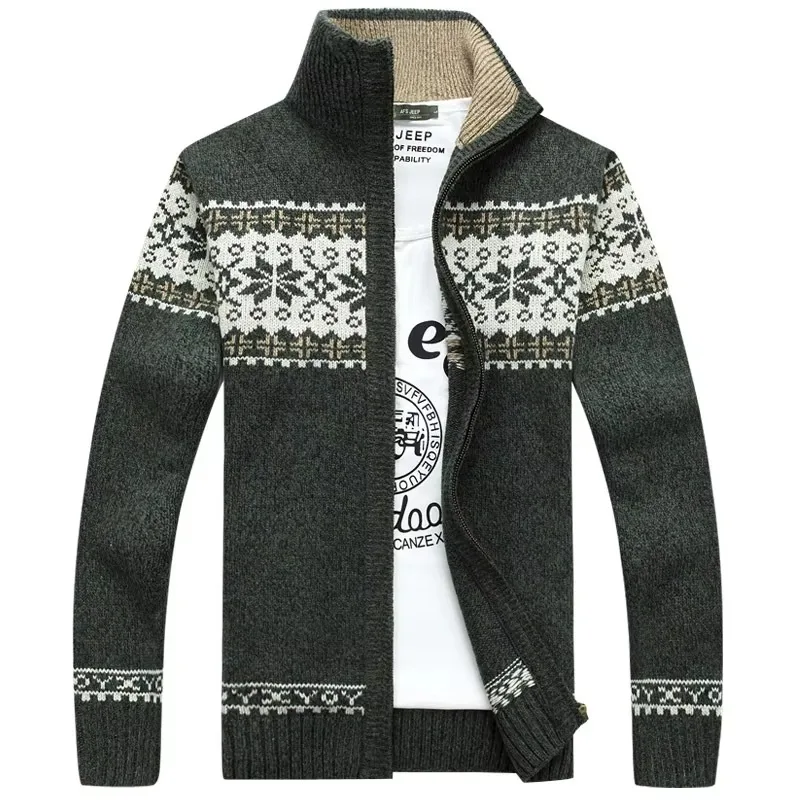 2025 New Men Sweater Coat Casual Knitted Snowflake Men's Christmas Sweater Cashmere Male Cardigan Jacket