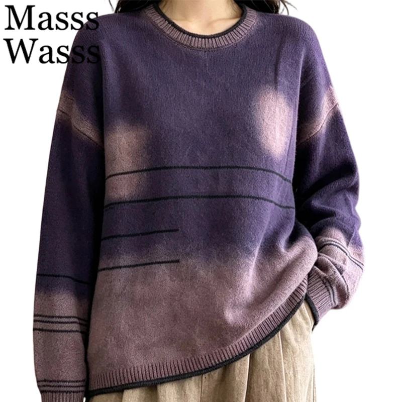 Masss Wasss Winter Womens Loose Fashion Leisure Pullover Vintage Warm Sweaters Ladies Classic Oversized O Neck Knitted Jumpers