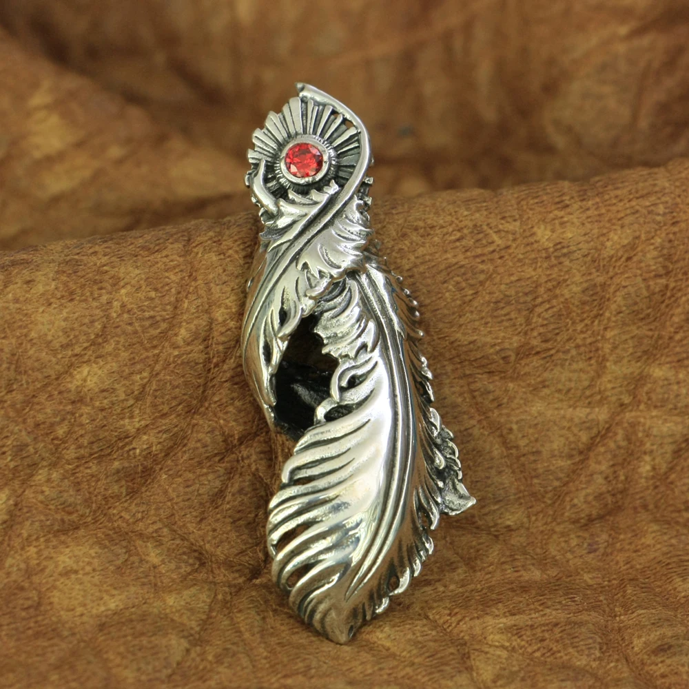 CZ Stone 925 Sterling Silver Feather Pendant Charms Jewelry TA172 BZ