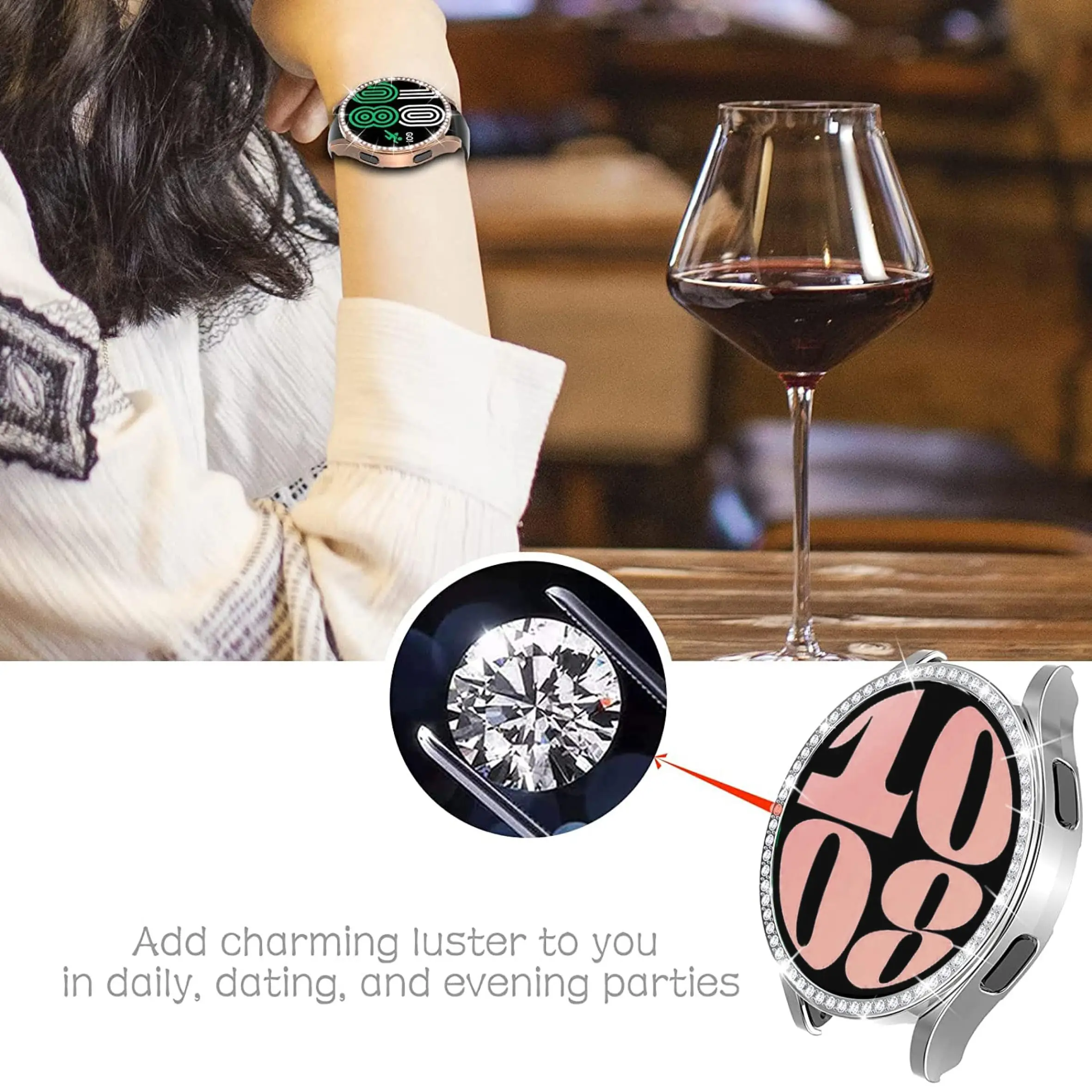 Glass+Case for samsung Galaxy watch 6 4 5 44mm 40mm 44 accessoires Bling Diamond PC bumper+Screen protector watch6 watch4 Cover