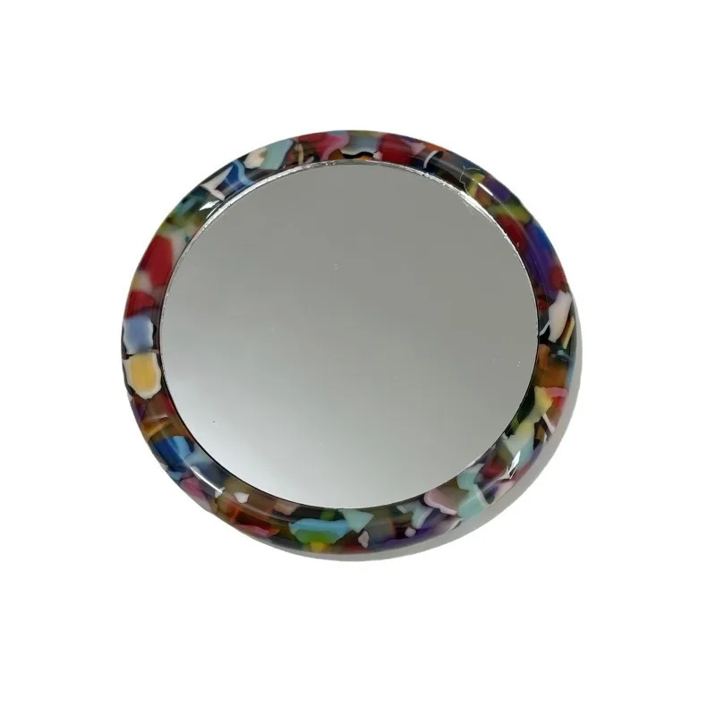 Korean Fashion Retro Thicken 7.2CM Round Makeup Mirror Simple Acetate  Portable Handheld Touch Up Mirror For Woman Girls