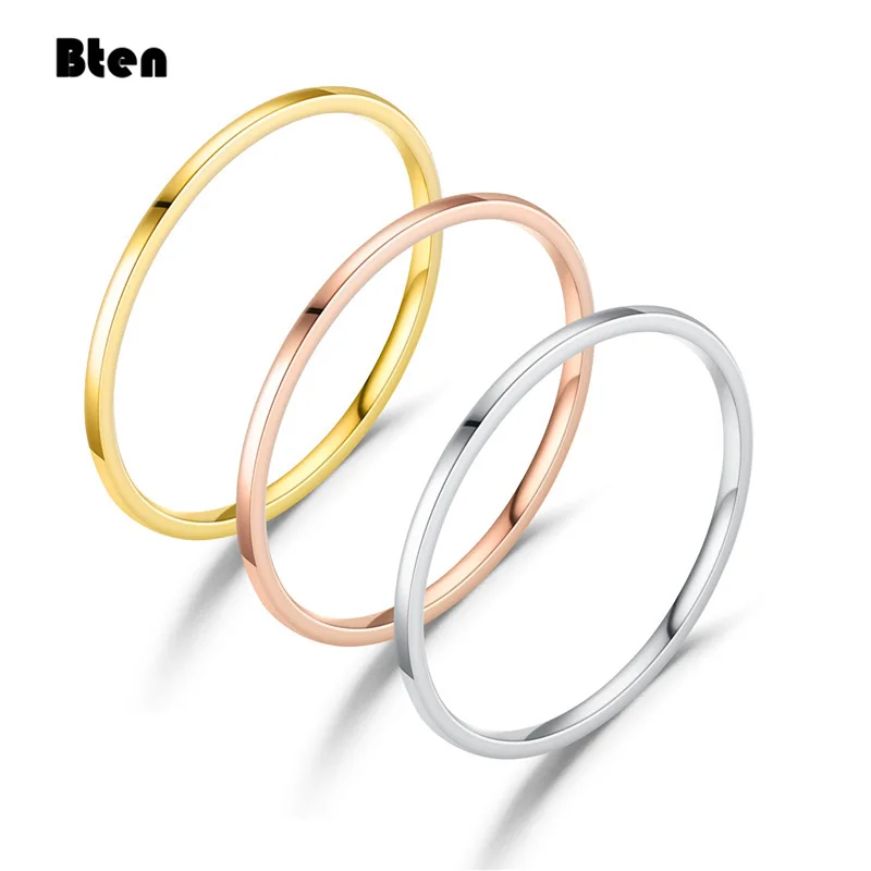 Bten 1MM Thin Titanium Steel Silver Color Couple Ring Simple Fashion Rose Gold Color Finger Ring For Women And Men Mens Gifts