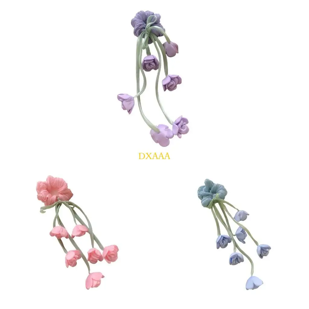 

DXAA Floral Hair Headbands Hair Rope Accessory Fringe Tassels Tulips Floral Scrunchie For Ponytails Braids