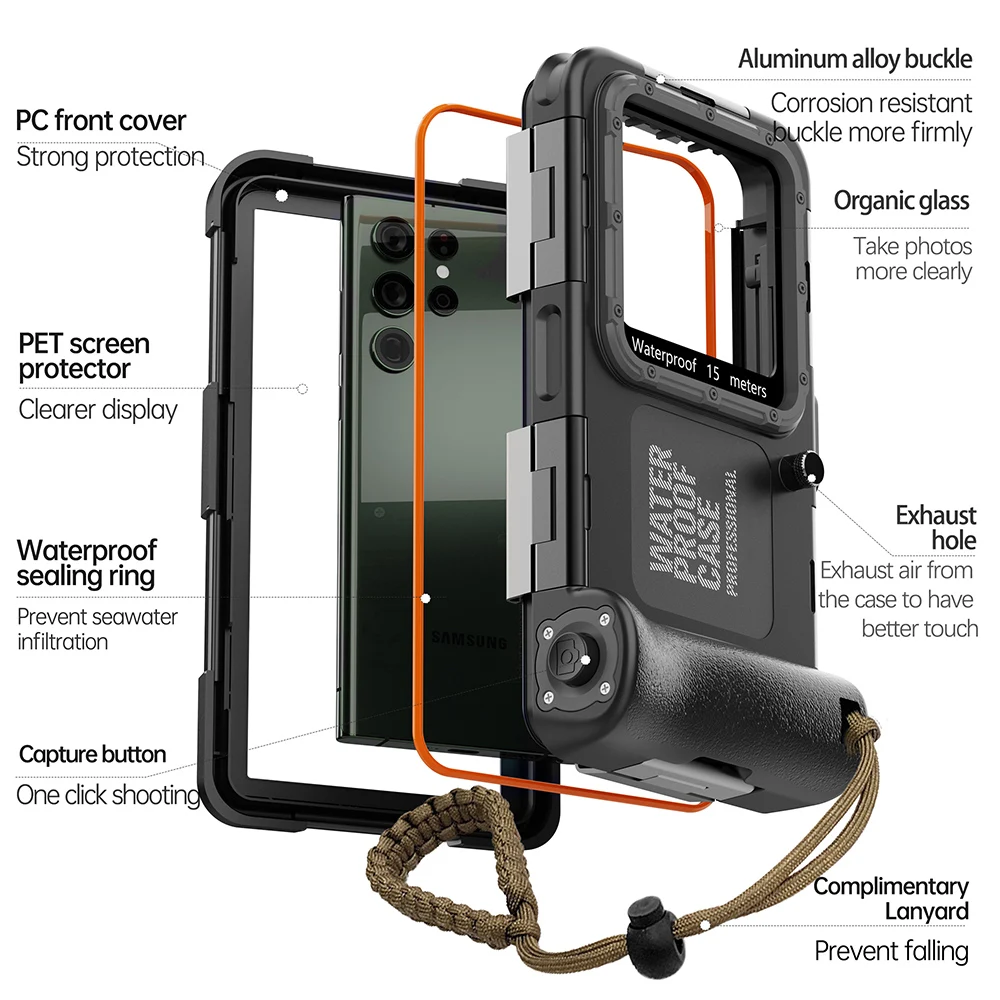 Can Diving in 15M Water Waterproof Case for Samsung Galaxy S25 S24 S23 S22 Ultra Plus Case Note 20 Cover Outdoor Swimming Funda