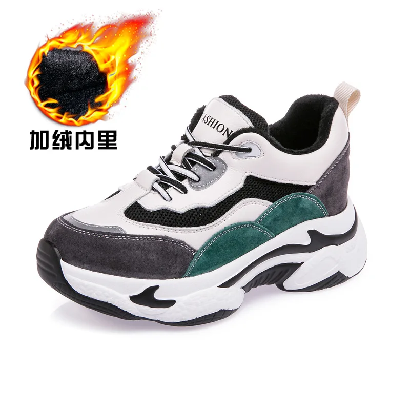 

Женские простые кроссовки, увеличивающие рост, осень-зима, новые дышащие кроссовки на массивной флисовой подкладке на скрытой танкетке в стиле Ins