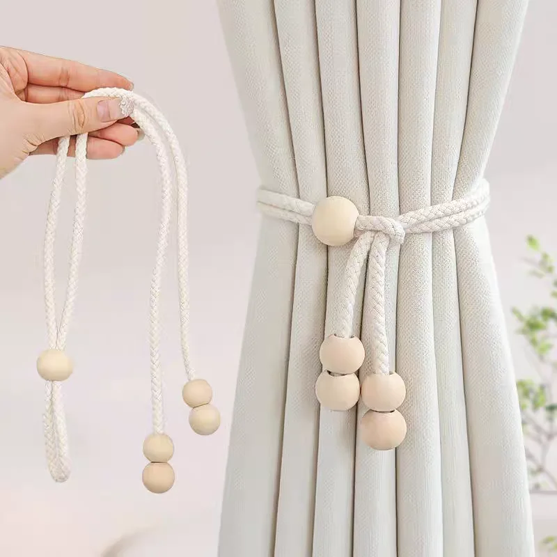 2pcs Modern Minimalist Curtain Straps, Hanging Balls, Handmade Cotton Rope Storage Straps, Living Room and Bedroom Decoration
