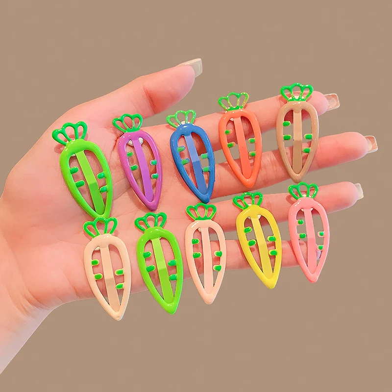 8 ピース/セット新しい子供素敵な色ニンジン形のヘアクリップ女の子水玉飾りバレッタヘアピン子供ヘアアクセサリー