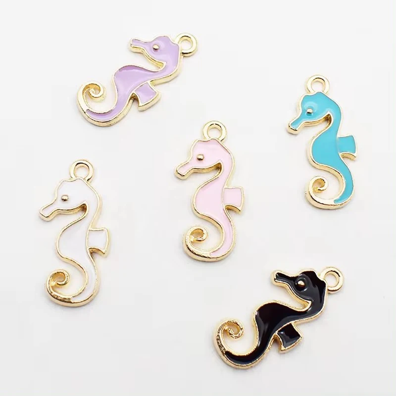 10pcs 10X20mm Enamel Sea Horse Seahorse Charms Bright Necklace Earrings Bracelet Pendant Alloy Accessories Hand Made Diy Jewelry