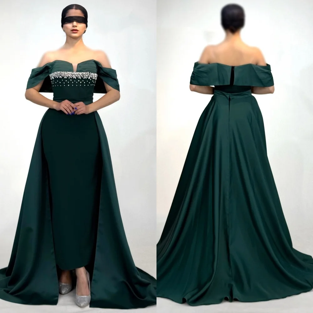 

Customized Modern Style Classic Rhinestone Ruched Column Off-the-shoulder Long Dresses Evening Dresses Sizes Available Matching