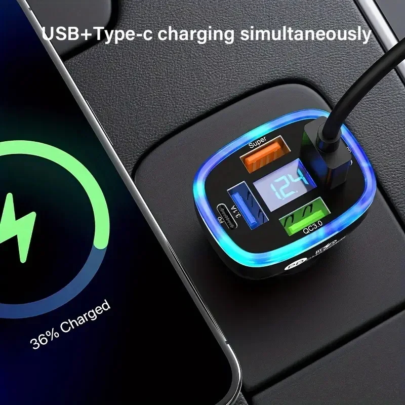 New Digital Display Car Charger With 4usb 2PD Fast Charging Charging Car Adapter for Huawei Android Phones with Volt Meter