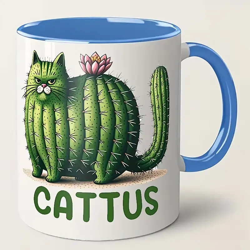 Tasse à café en céramique Cactus 11 Oz-330 ml, motif chat paresseux et lotus, cadeau humoristique pour amis, parents, garçons, filles - Cadeau idéal pour les fêtes en famille, café, cactus décoratif, vaisselle à café,