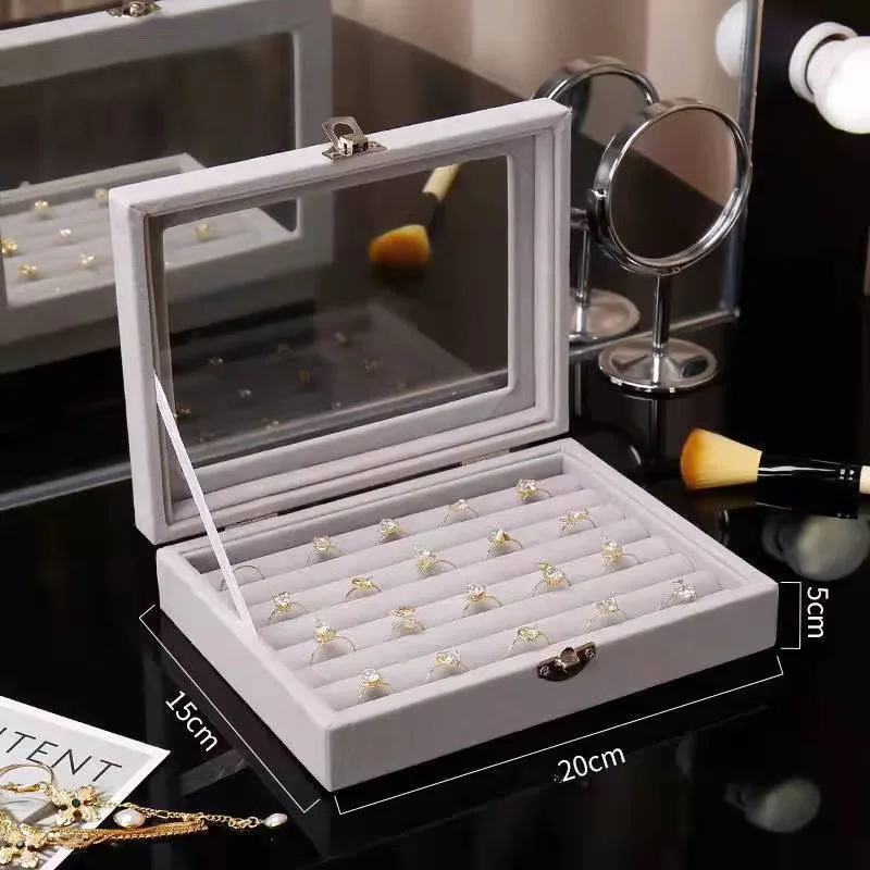 Neue Schmuck-Organizer-Box aus Samt und Glas – Tabletthalter-Aufbewahrungskoffer für Ringe und Ohrringe Amagi