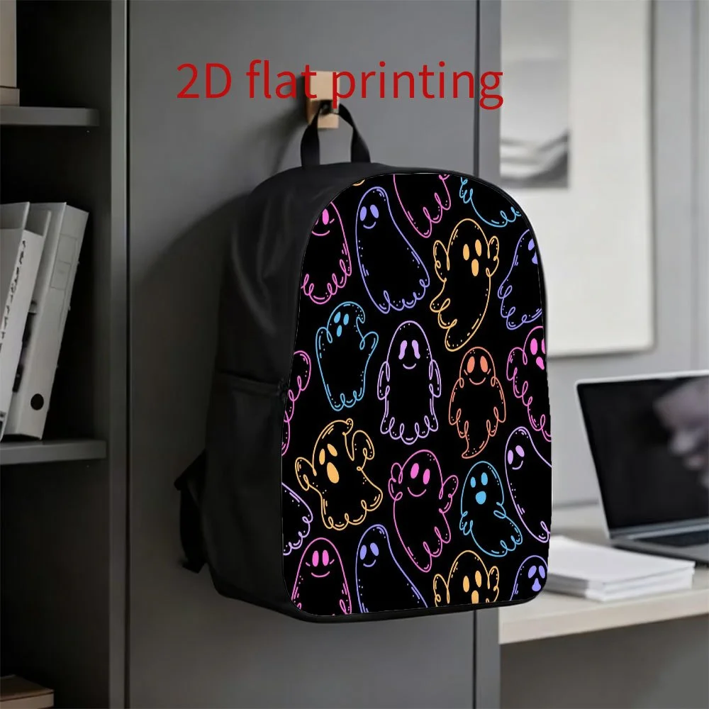 

1 Colored Ghost Pattern Backpack | Lightweight and large capacity, adjustable shoulder straps, zipper closure, suitable