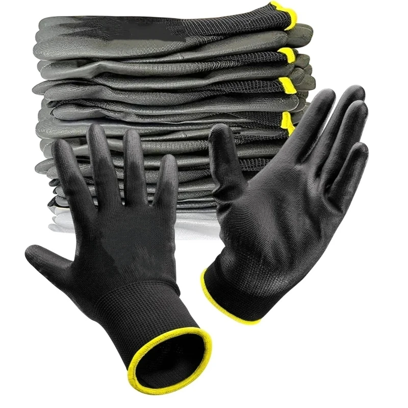 2Pairs PU Coated Safety Work Gloves Anti Grip Seamless Knit Polyurethane Coated Working Gloves for Men Mechanic Auto Gardening