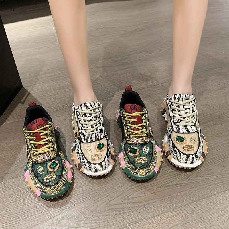 Women Shoes Rhinestone Women Sneakser Diamond Breathable Luxury Designers Casual Thick Bottoms Dad Shoes Zapatos Mujer 2024