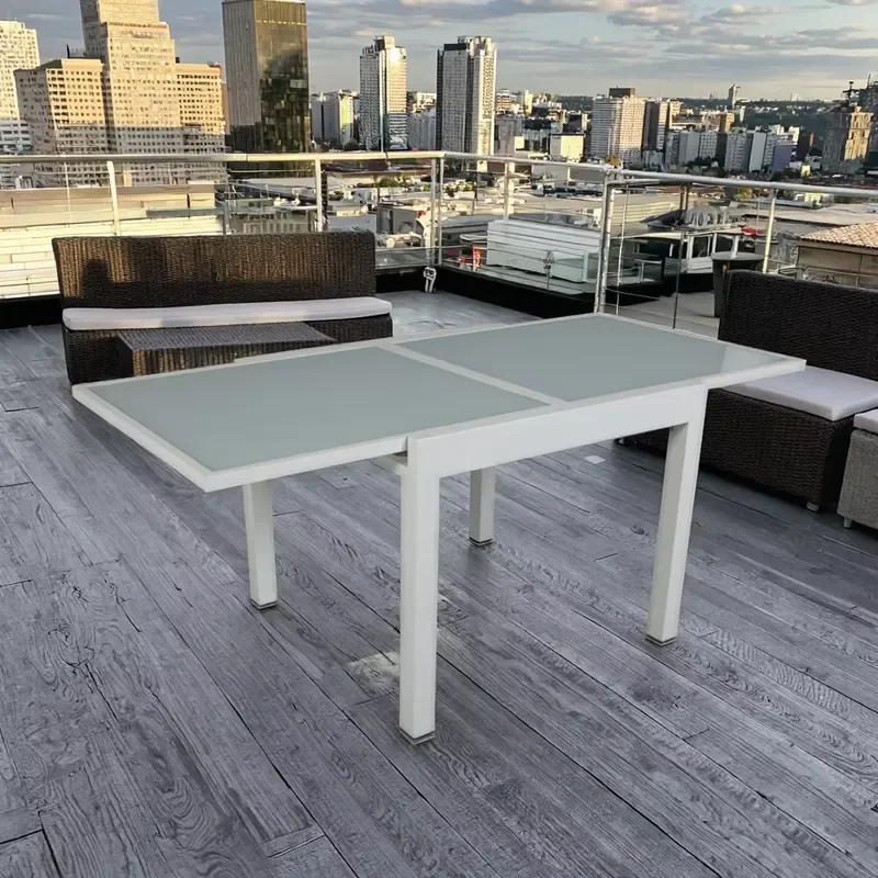 Joyeleisure 90/180cm Outdoor Dining Table with Alu Glass Top Extendable for Comfortable Dinning Experience