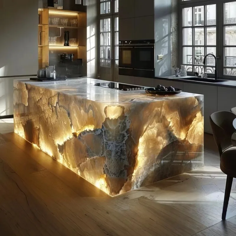 Luminous jade island marble light luxury high-end checkout page modern