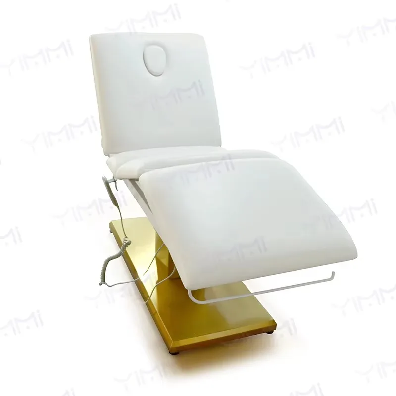 

Новая легкая массажная косметологическая кушетка с золотым основанием, электрическая кушетка для наращивания ресниц и эстетических процедур