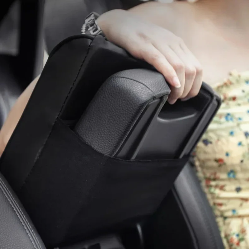 

Car Armrest Mat Center Console Memory Foam Vehicle Arm Rest Box Pads PU Leather Arm Rest Protection Cushion Storage Pocket