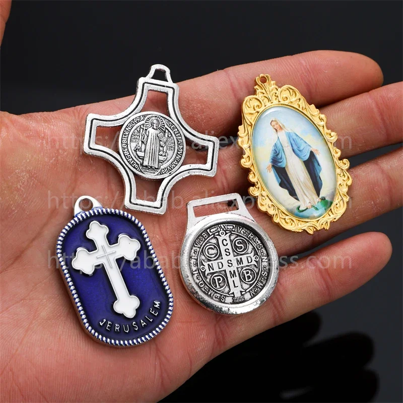 2pcs/ Catholic large-sized Saint Benedict vintage bronze connector necklace bracelet pendant / Various Jesus Christ statue