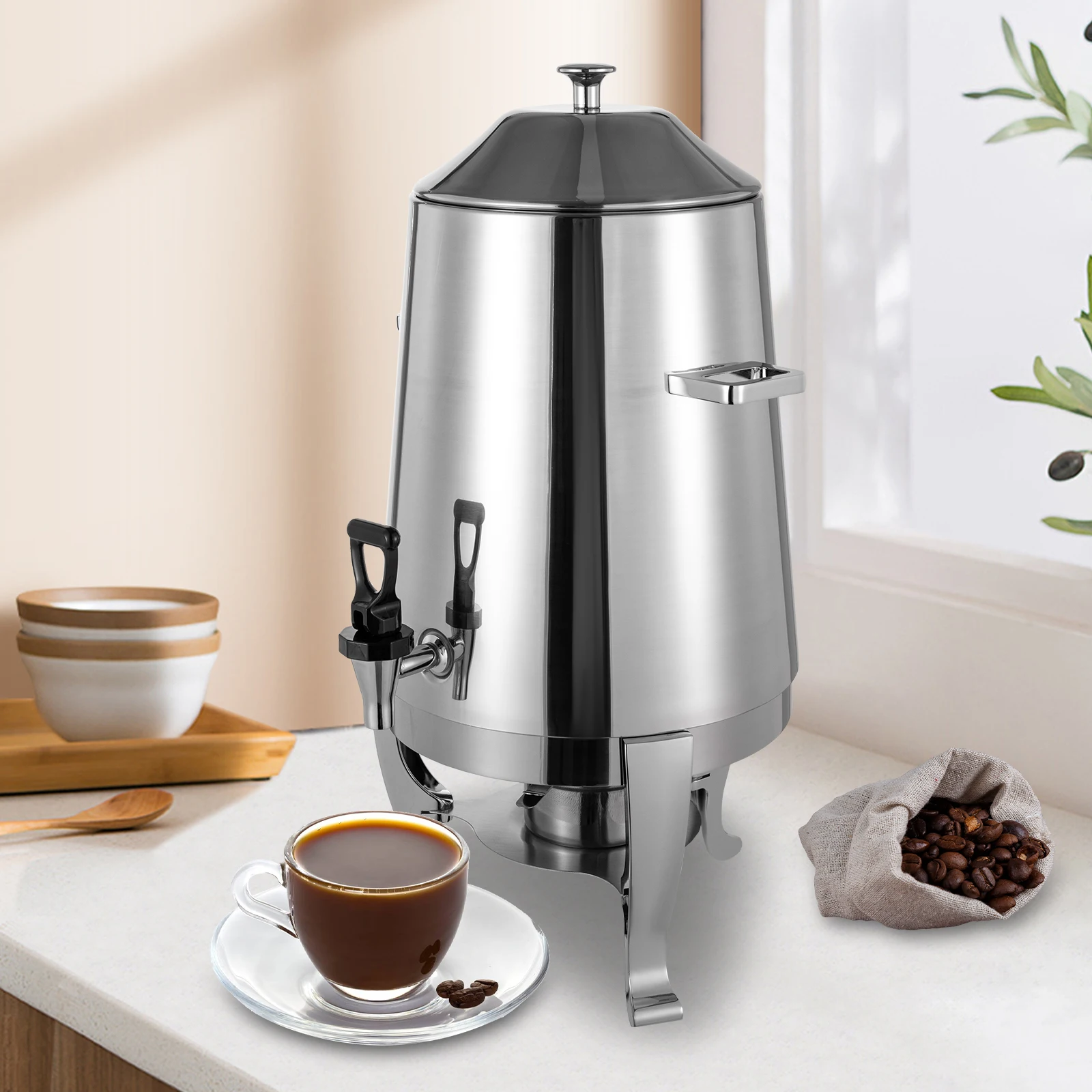 

13L Stainless Steel Hot Beverage Dispenser 3.43 Gal Capacity, Coffee/Tea Warmer with Fuel Tray