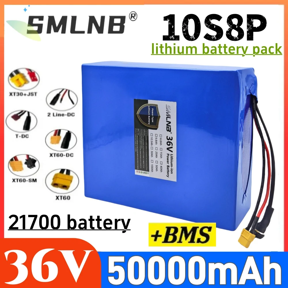 21700 lithium battery 36V 10S8P 50000mAh 100-1500W rechargeable battery - with charger, suitable for scooters and outdoor rescue