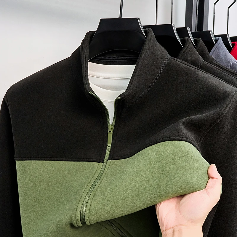 High Quality stand collar men jacket personality color blocking thicken warm new zipper pocket autumn winter youth fashion coat