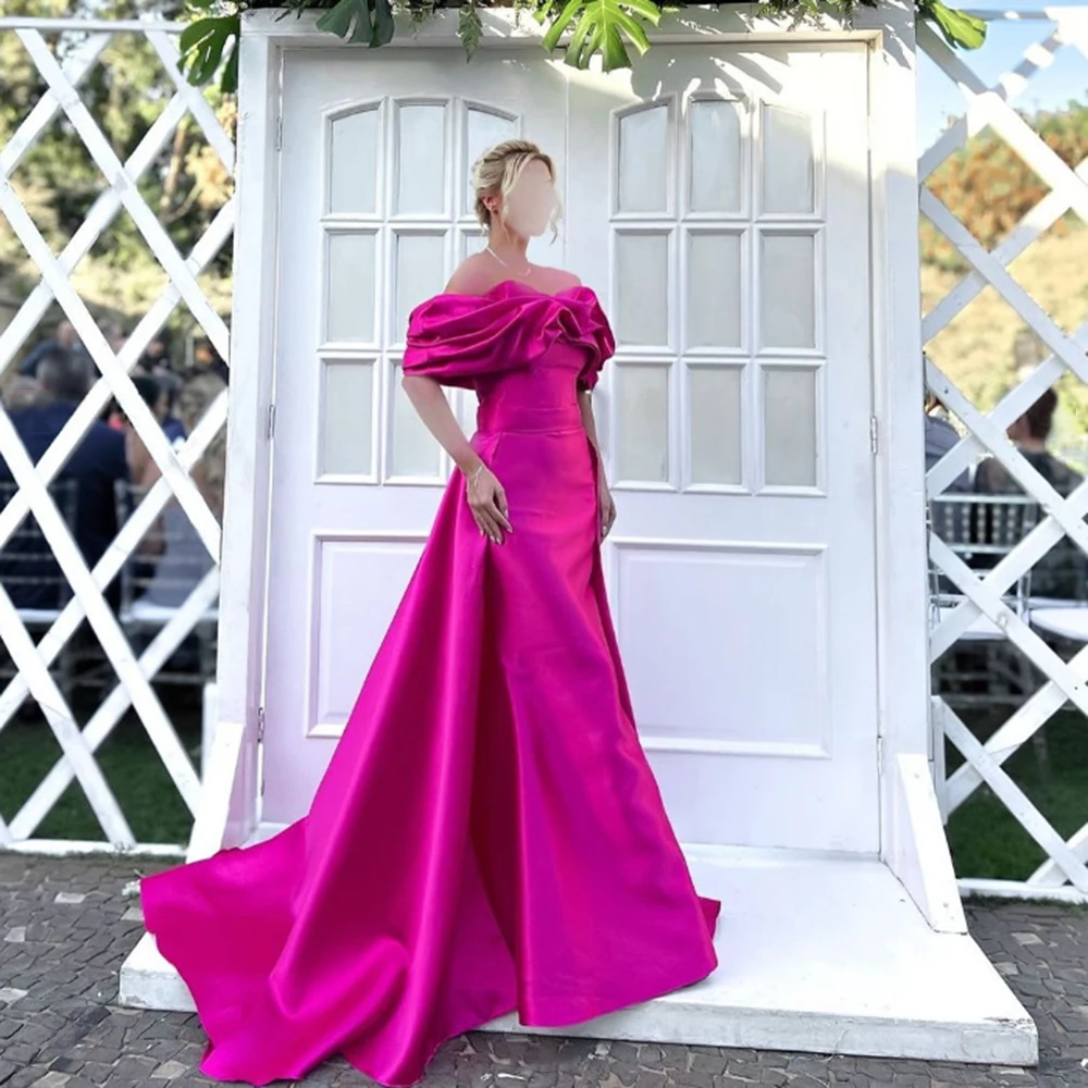 

CustomizedQX Dress Store 2024 New Satin Evening Dresses Off the Shoulder Sexy Backless With Sweep Train Floor Length Gala Pagean