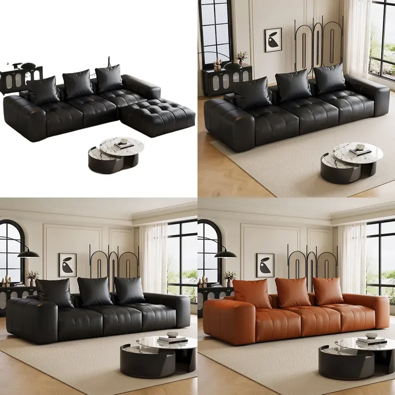 for Italian Modern Minimalist Pixel Eco Leather Sofa Villa Large Flat Floor Living Room Light Luxury Straight Row Tofu Sofa