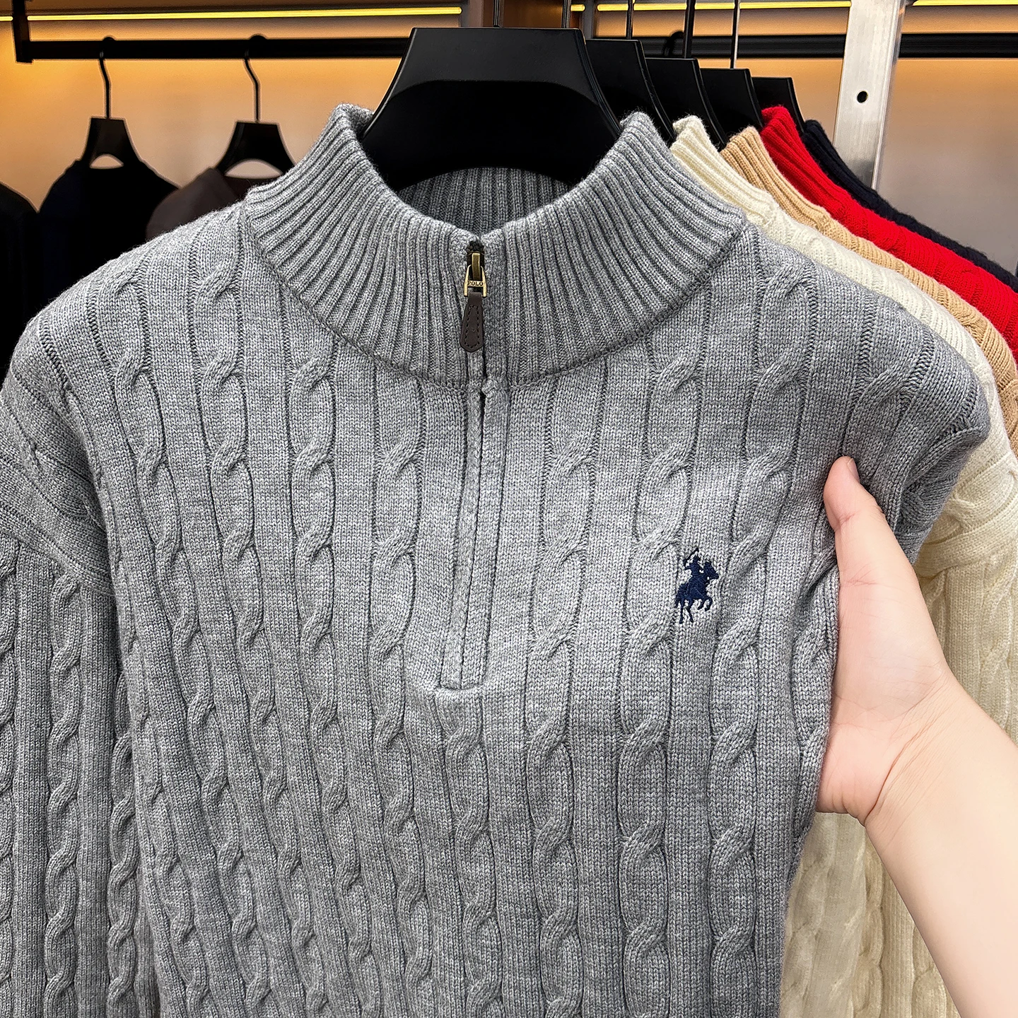 High-End Mode Reißverschluss Kragen Pullover Männer Mode Zipper Marke Paul Pony Stickerei Design Herbst Winter Komfort Warm Stricken Sweater – Detail 17
