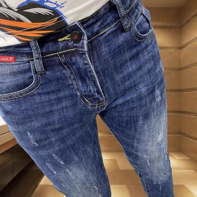 Luxury Brand 2024 New Fashion Men\'s Jeans Slim Fit Casual Korean Style Denim Pants Autumn Spring Scratched Stretch Trousers Male
