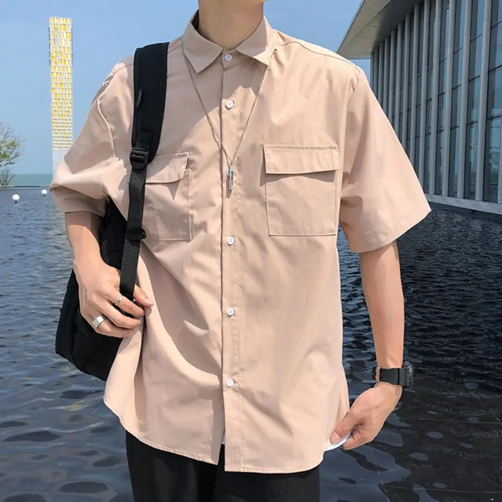 

Single-breasted Shirt Men's Loose Fit Cargo Shirt Stylish Streetwear for Summer Spring for Office Commute Casual Short-sleeved