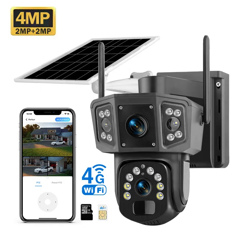 4G high-definition solar camera low-power 360 degree panoramic dual lens WIFI monitoring camera