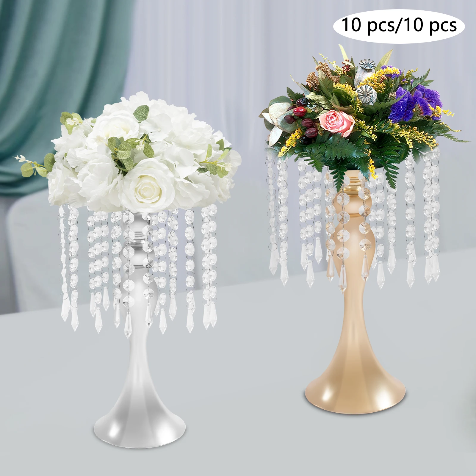 10 STKS 35 cm Goud/Zilver Kristallen Bloemstandaards, Top 20 cm Basis 13 cm Ijzeren Ronde Bloemenstandaard, Tafelblad voor Tuinen, Balkons