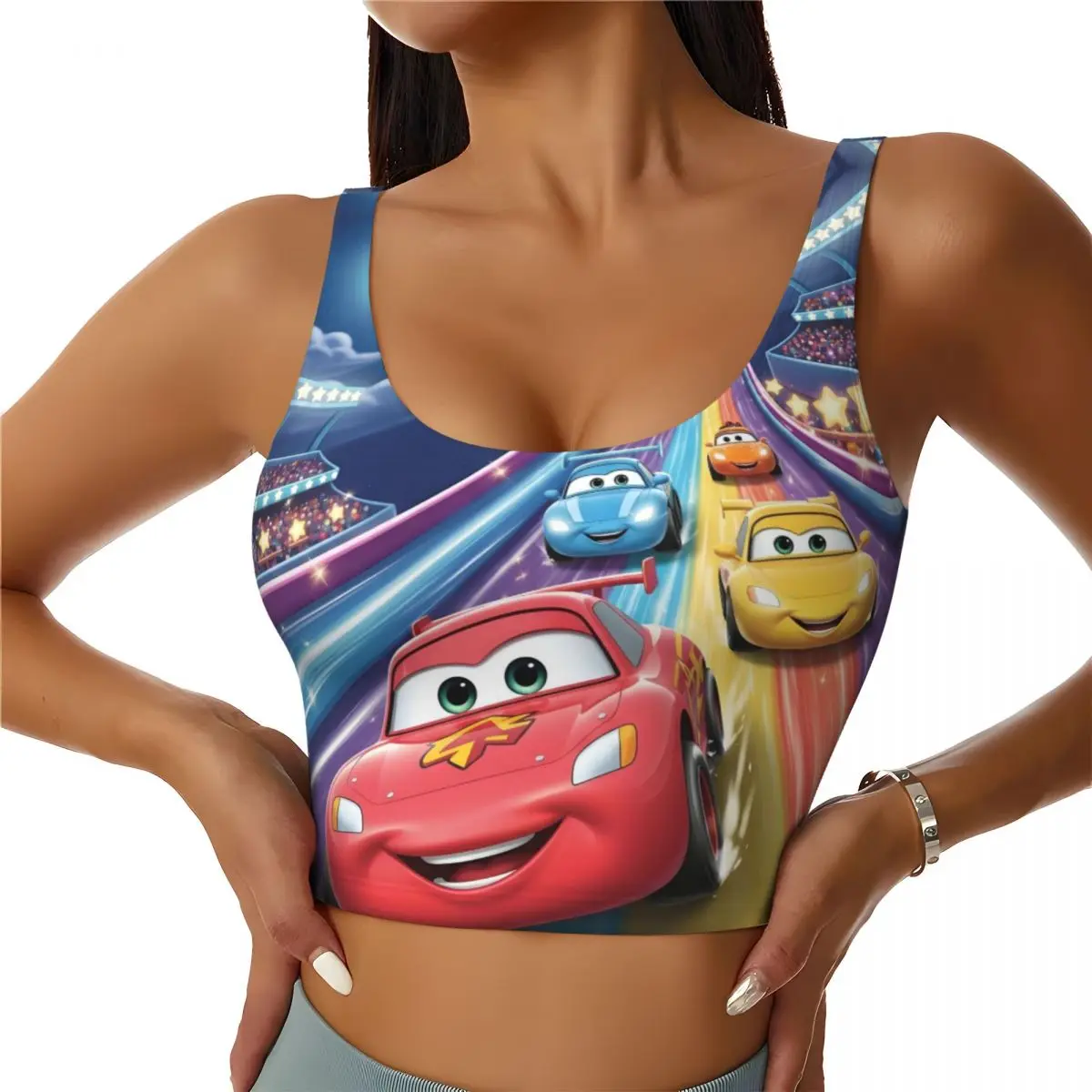 

Женские спортивные бюстгальтеры с изображением молнии McQueen Cars, спортивные бюстгальтеры для гонок, ударопрочные укороченные топы для тренировок в тренажерном зале, йоги