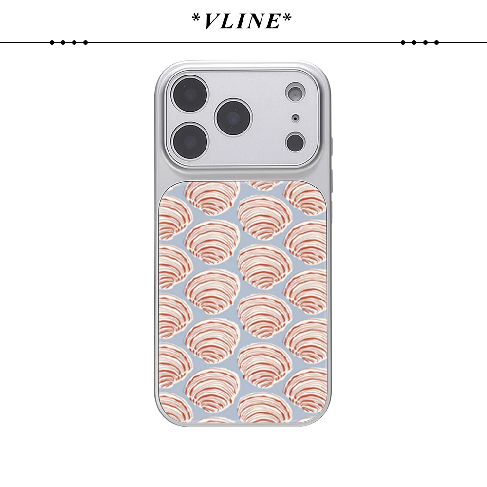 

Роскошный стеклянный чехол для iPhone 17, 16, 15, 14, 13 Pro Max, 17 Air с красными полосатыми ракушками на синем фоне – незаменимый аксессуар