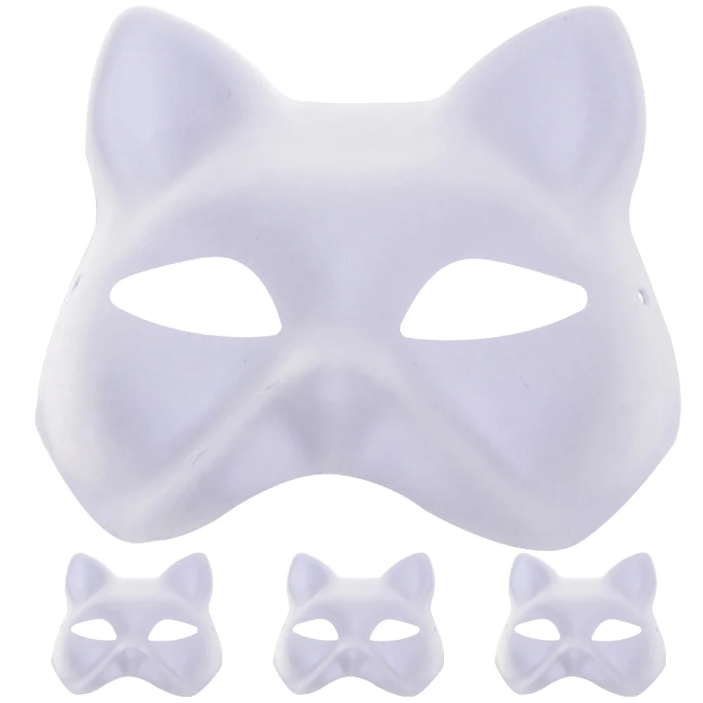 4pcs Animal Masks Half Cat Mask Blank Hand Painting Mask DIY Party Paper Mask