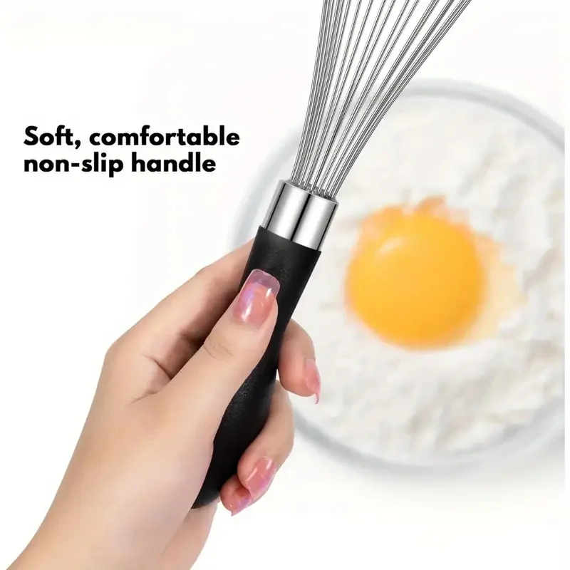 1pc Premium Stainless Steel Whisk - Ergonomic Soft-Grip Silicone Handle, Extra-Thick and Ultra-Durable for Blending, Beating, Wh