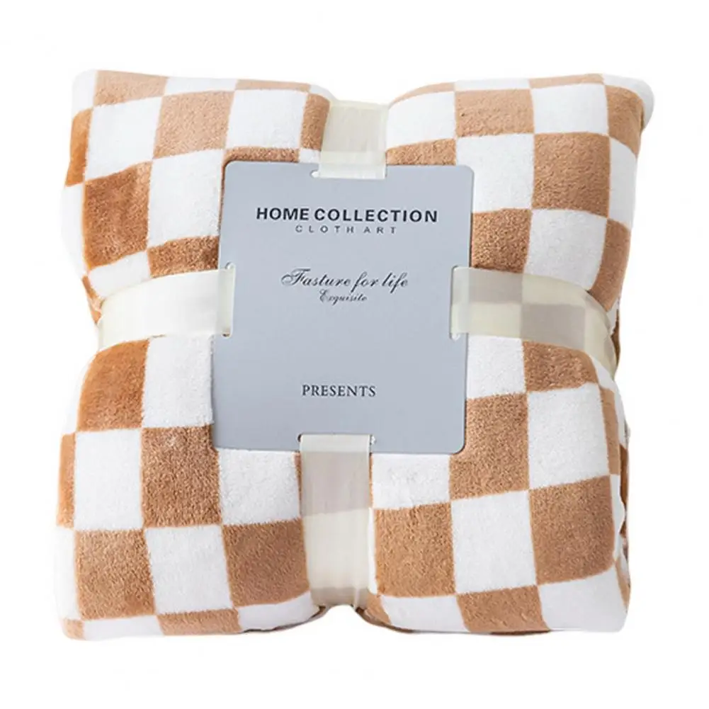 Warm Blanket Lightweight Flannel Blanket Checkerboard Design Office Dorm Home Warm Air Conditioner Throw Blanket Coldproof