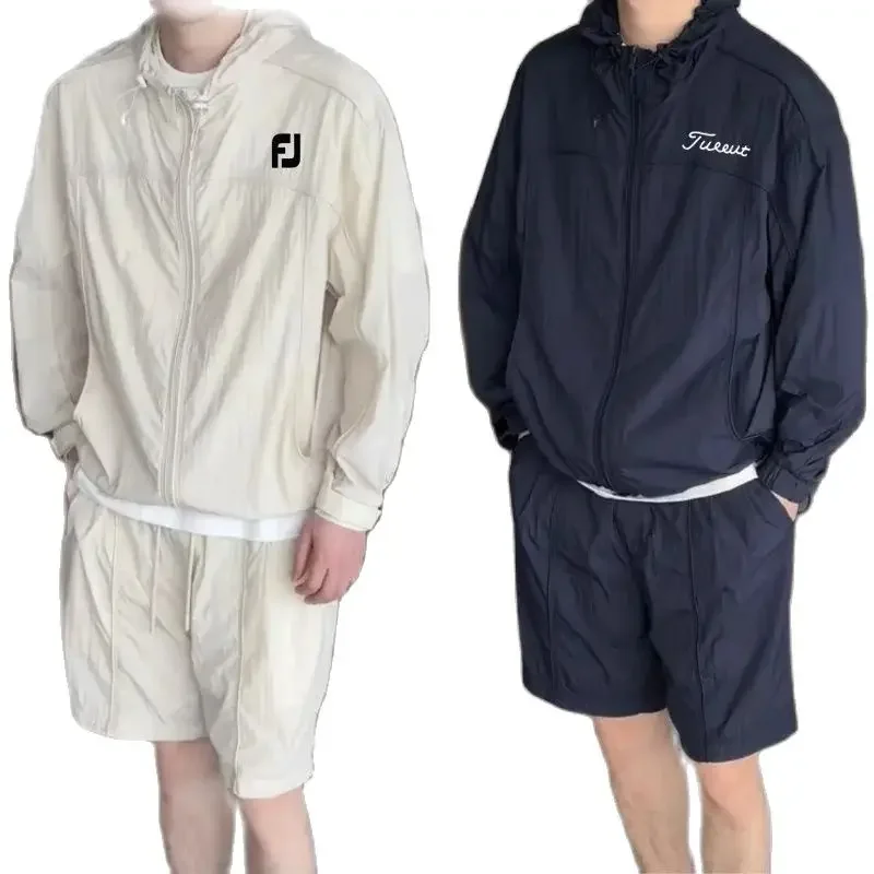 

Summer Golf Wear Men 2024 High Quality Golf Suits Luxury Hooded Sunscreen Coat Shorts Set Golf Clothing Men New Two Piece Set
