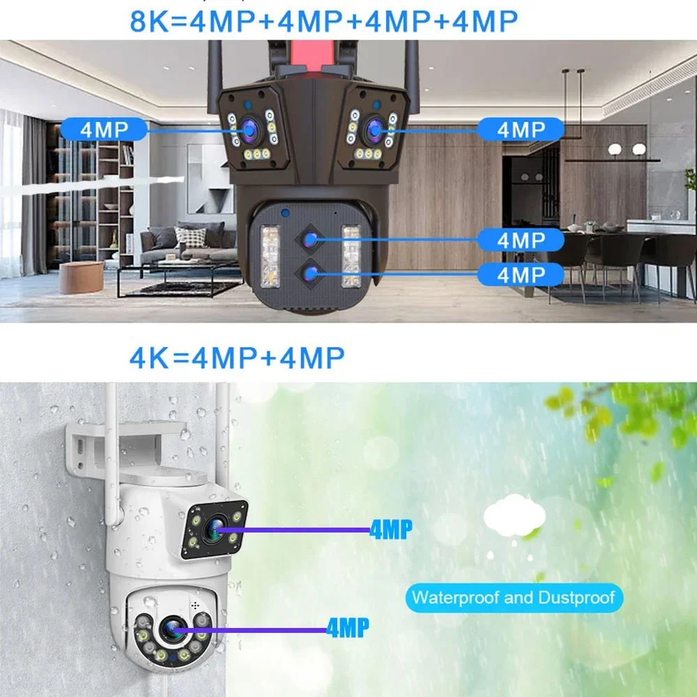 DIDSeth 16MP PTZ WIFI IP Camera 4 Lens CCTV Security Cam 8K Ai Humanoid Filter Push Color Night Vision Security Surveillance