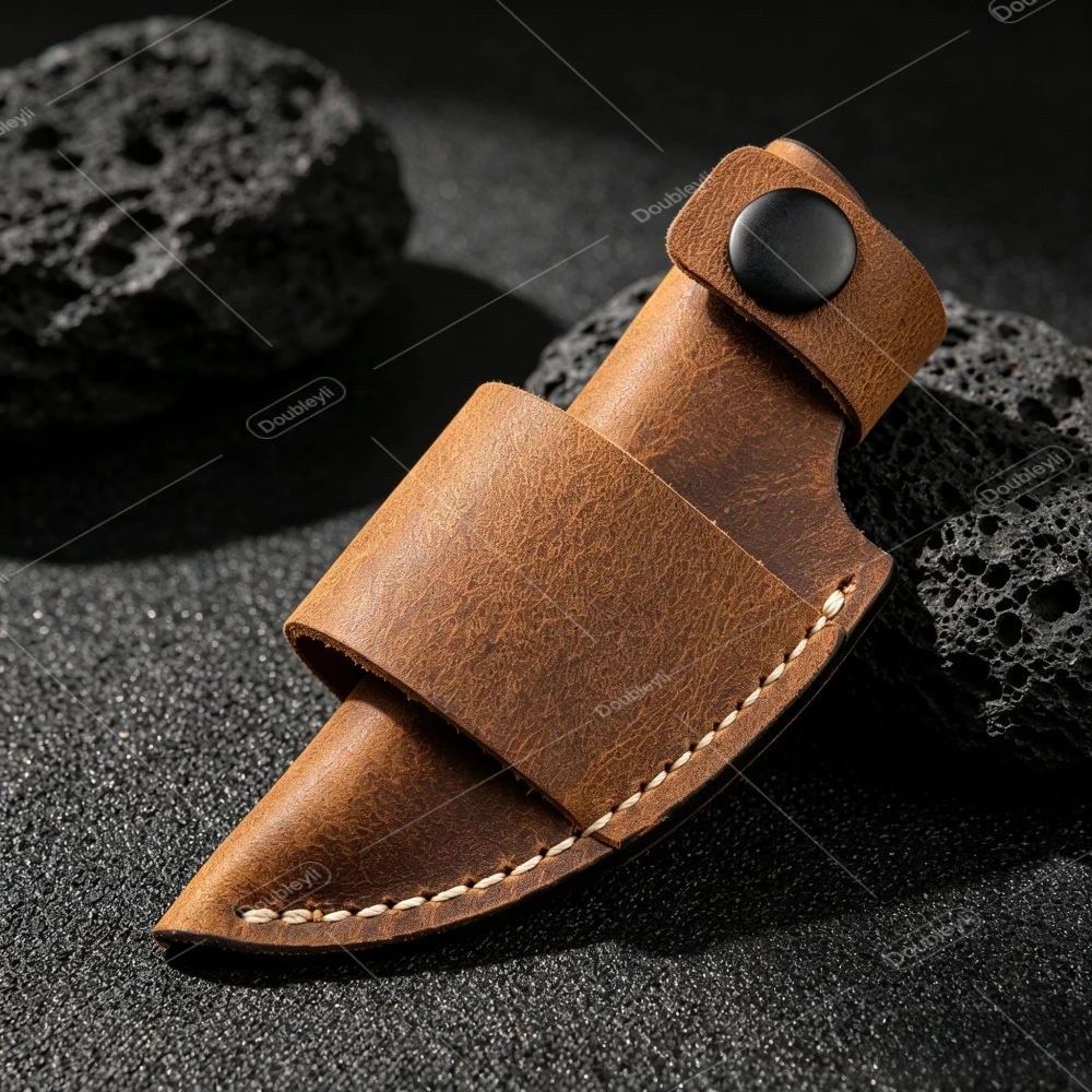 1 Piece Metal Buckle Open Waist Belt Loop Design Leather Hand-Stitched Knife Sheath, Abrasion-Resistant