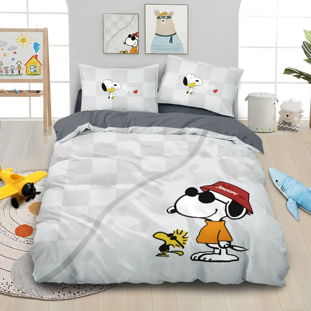 Original Double-sided Cotton Snoopy Four-piece Set 100% Cotton Cartoon Children's Bed Sheet Quilt Cover Pillowcase