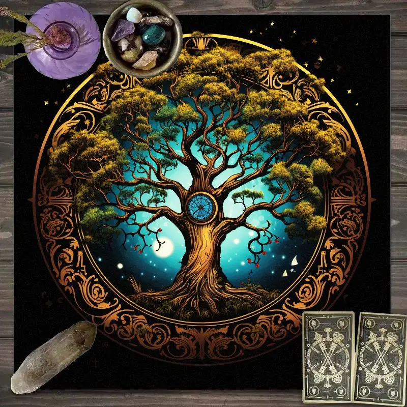 Astrological Energy Tablecloth Black with Gold Planets Waterproof and Stain Resistant Meditation Divination