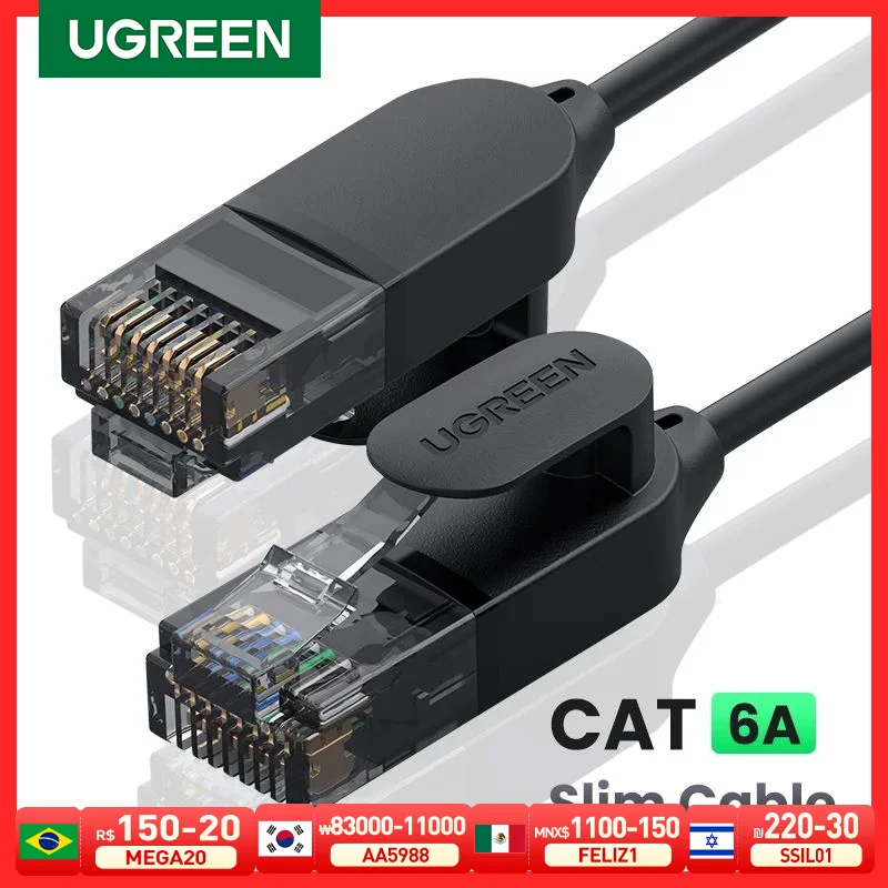 UGREEN แมว6A Ethernet สายเคเบิลเครือข่าย10Gbps Cable 4 Twisted คู่สายแพทช์อินเทอร์เน็ต UTP สาย Lan Ethernet RJ45สำหรับ PC